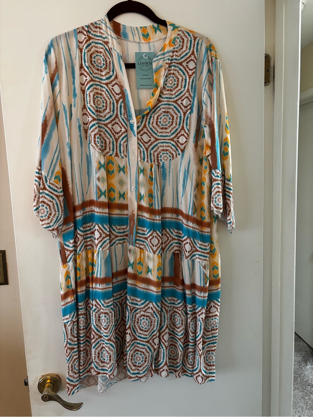 Bohomisn PrintDress in Teal, Brown & Cream-O/S